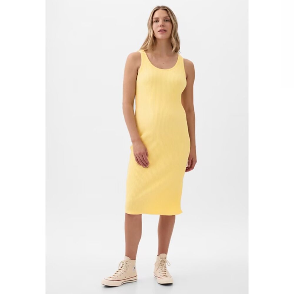 GAP Maternity Rib Midi Tank Dress NEW in Maize Yellow XS